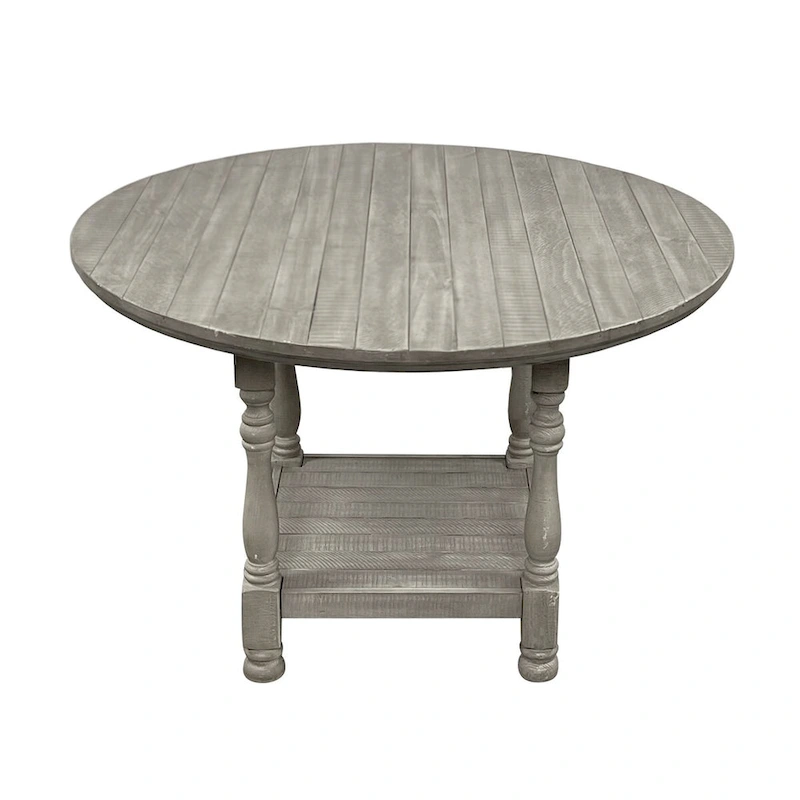 Round Wooden Counter Height Table with 1 Shelf in Light Grey - Light Grey