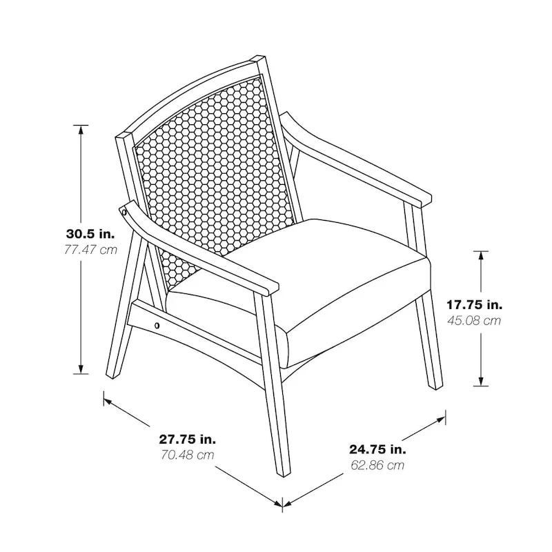 Natural Wood Arm Chair with Cane Back - Linen Padded Seat