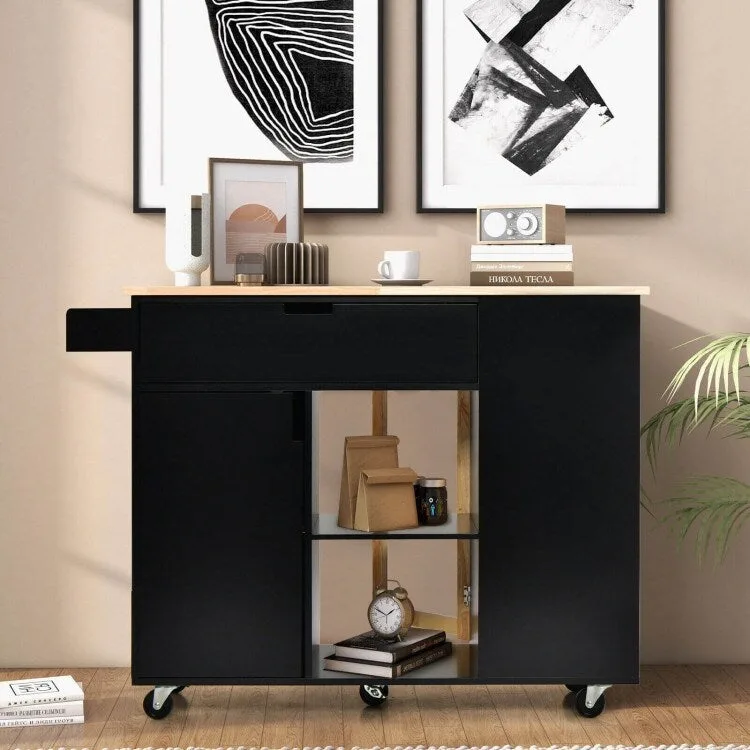 Drop-Leaf Kitchen Island with Rubber Wood Top - 49 x 30 x 36(L x W x H)