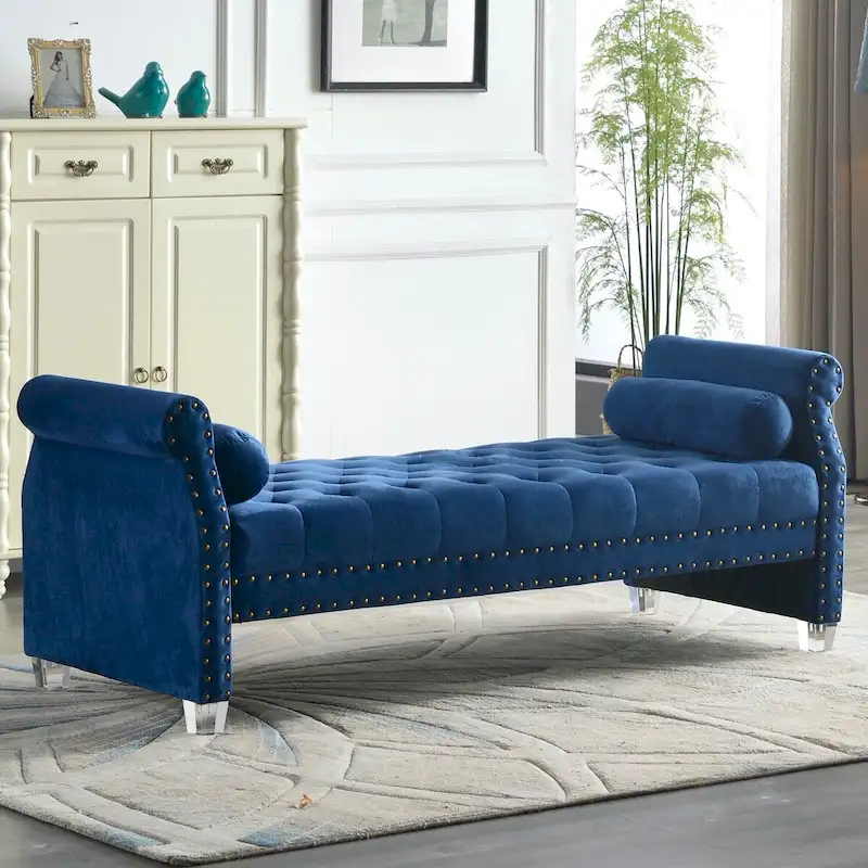 Stefania 71-inch Rolled Arm Oversized Velvet Tufted Upholstered Bench