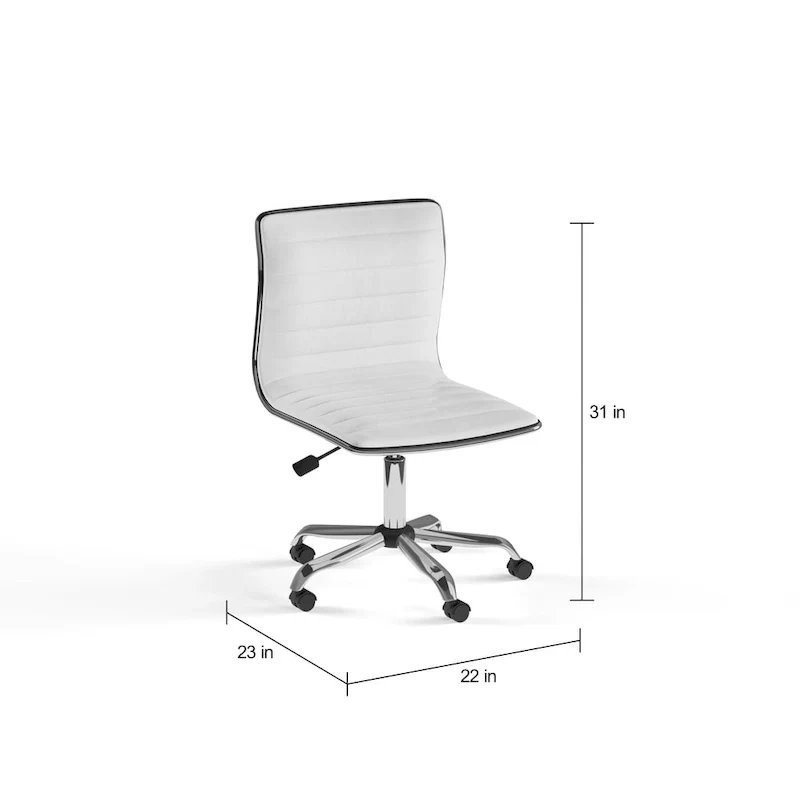 Mid-Back Armless Swivel Office Chair with Lumbar Support – White Bonded Leather
