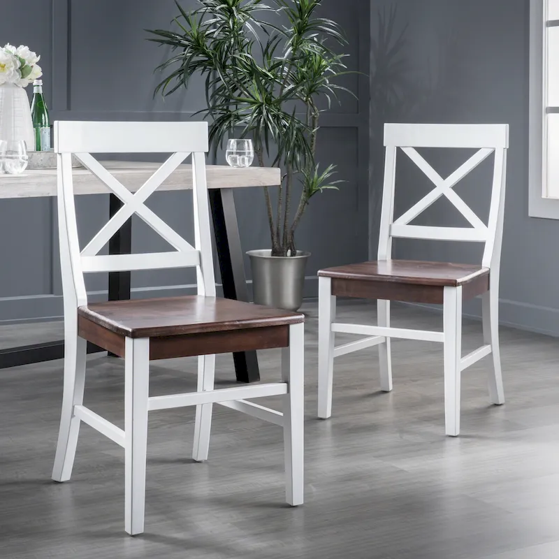 Farmhouse Acacia Wood Dining Chairs Set of 2 - X-Back Design, 300 lbs Capacity, 35.5
