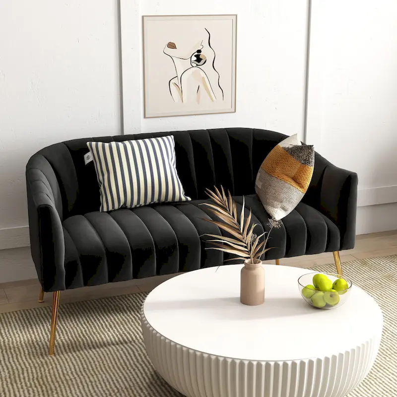 SEYNAR Modern Glam Comfy 50 Metal Legs Curved Sofa 2 Seaters Loveseat with Tufted Back