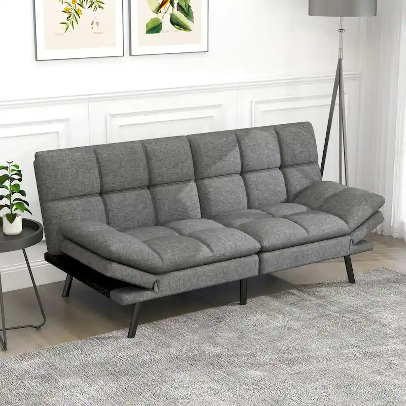 Memory Foam Futon Couch Bed Convertible Sofa with Adjustable Splitback for Compact Living Space