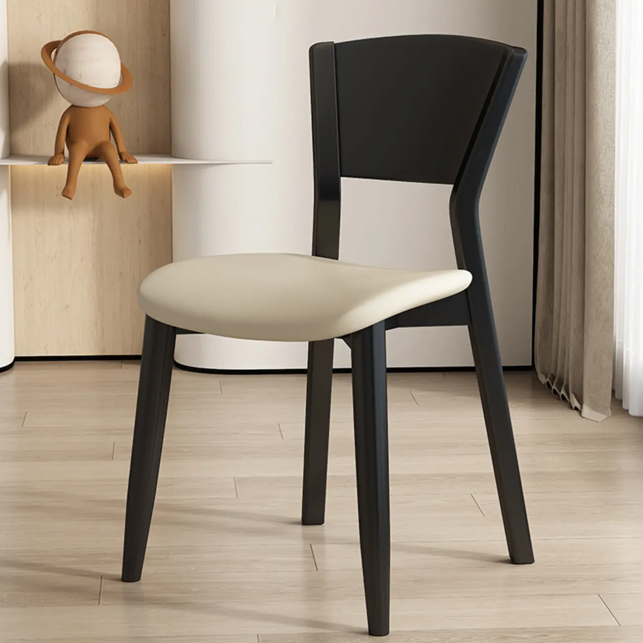 Simple Wooden Open Back Faux Leather Upholstered Dining Chair