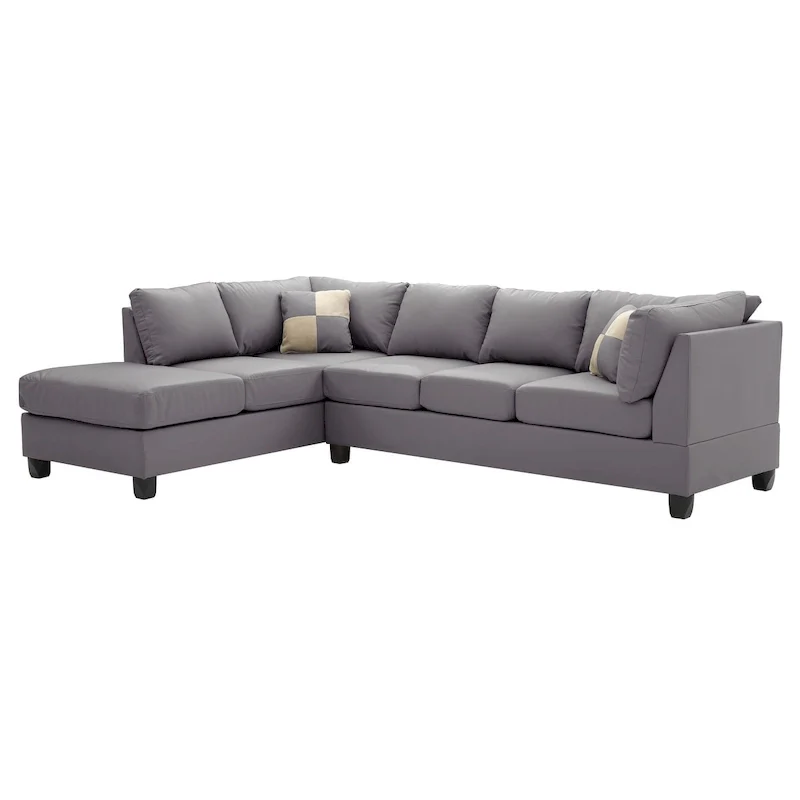 Malone 111 in. Faux Leather 4-Seater Sectional Sofa with 2-Throw Pillow - 111L x 78W x 34H
