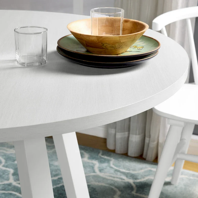 Roundhill Furniture Edo Round Dining Table, Trestle Base, White Finish