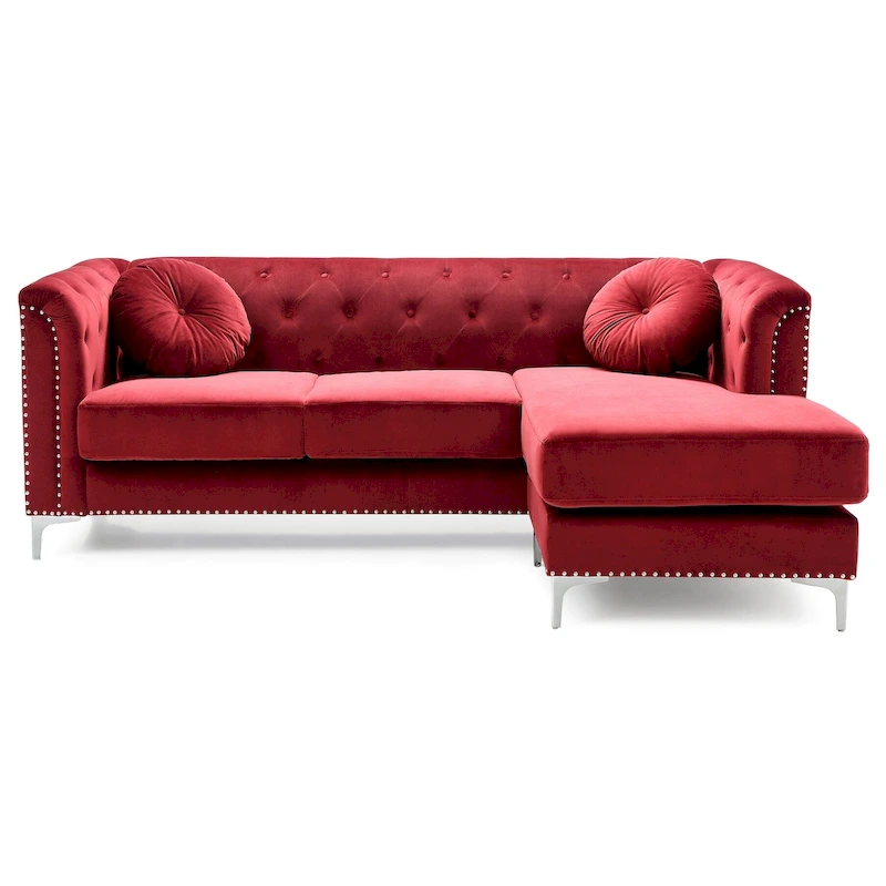Pompano 83 in. Tufted Velvet Sectional with 2-Throw Pillow - 83L x 58W x 31H