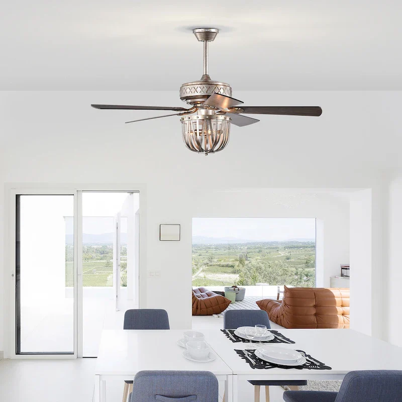 Emani 52 Inch Brushed Antique Silver Finish Ceiling Fan with Remote