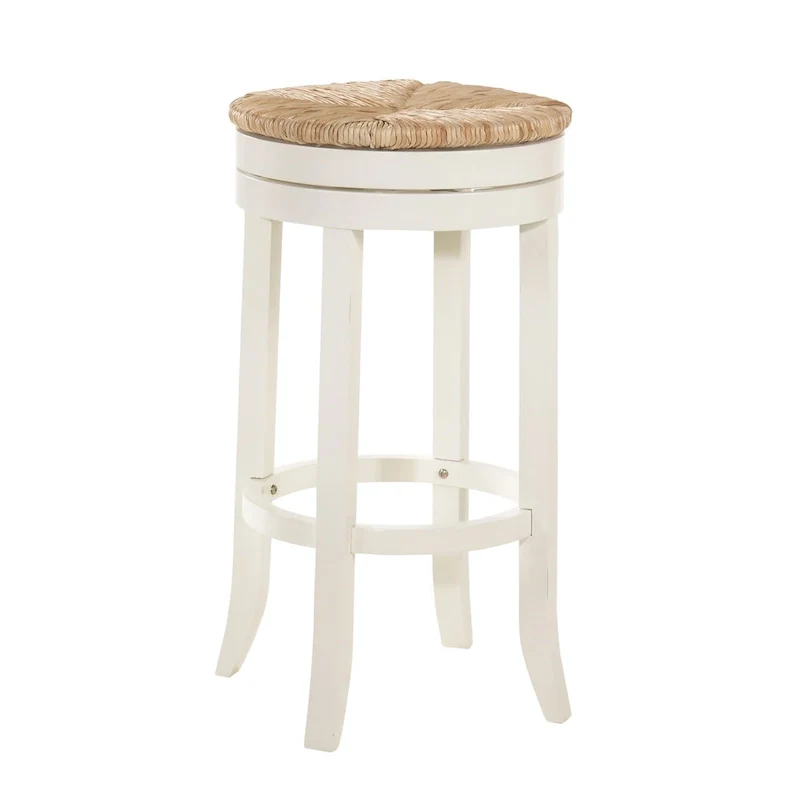 HomeRoots 30 Natural And Antiqued White Solid Wood Swivel Backless Bar Height Bar Chair With Footrest - 19.5