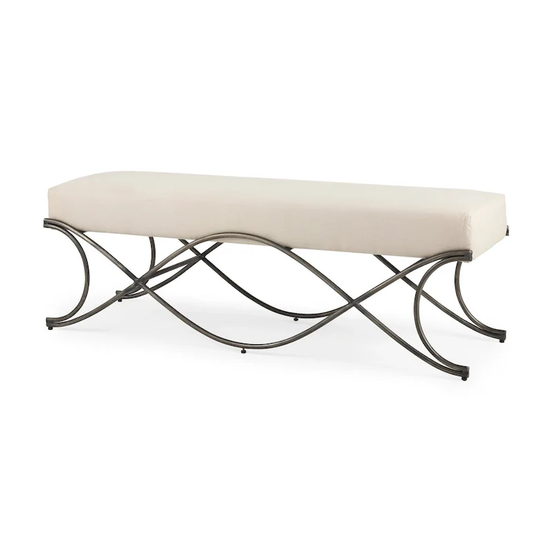 Ayla Gray Fabric Seat w/ Dark Nickel Metal Frame Bench