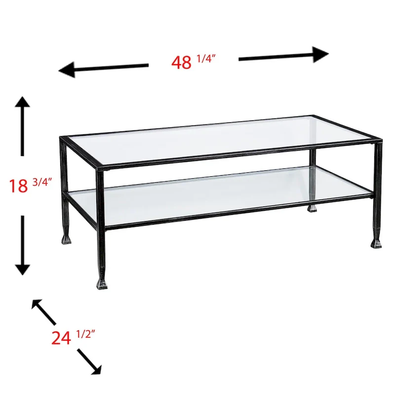 SEI Furniture Glenn Black Rectangle Metal Coffee Table with Glass Top and Bottom Shelf