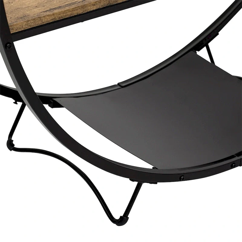 Rustic Demilune Shape Textured Metal Distressed Wood Console Table