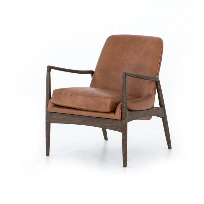 Mid-Century Leather Accent Chair - Deep Seat Single Seater