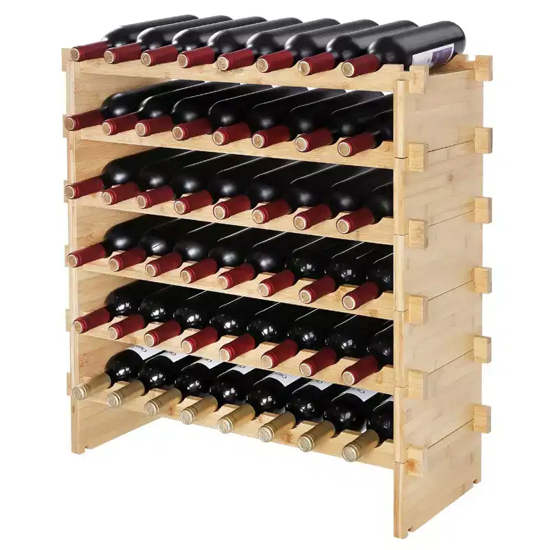 Natural Bamboo 6-Tier Freestanding Wine Rack, Holds 48 Bottles
