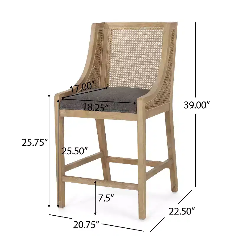 GDFStudio Deville Upholstered 25.5 inch Wood and Cane Counter Stools (Set of 2)