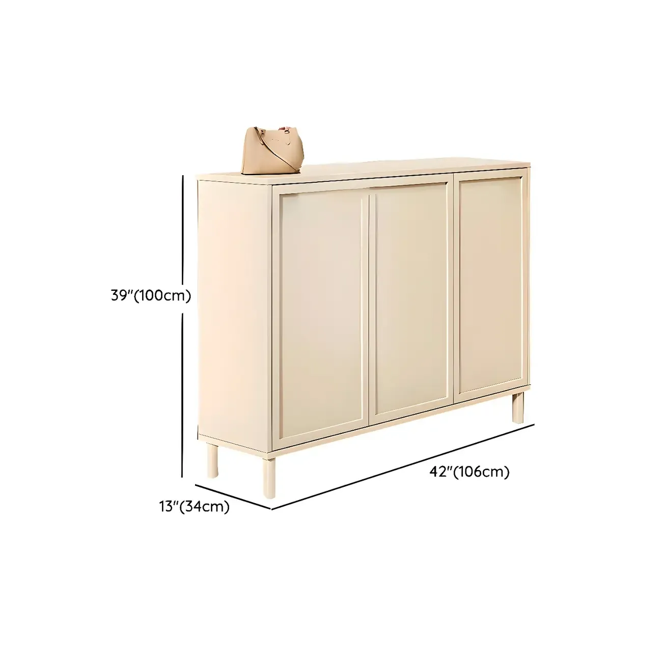 Cream White Wood Shoe Cabinet with Shoe Lattice