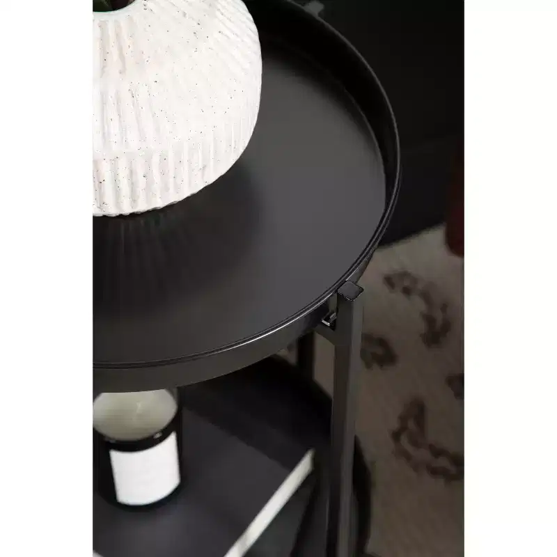 Round 2-Tier Metal Foldable Tray Table