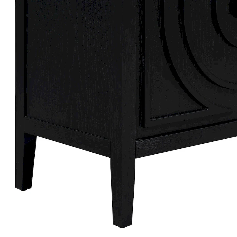 Retro Sideboard with Circular Groove Design Metal Handle