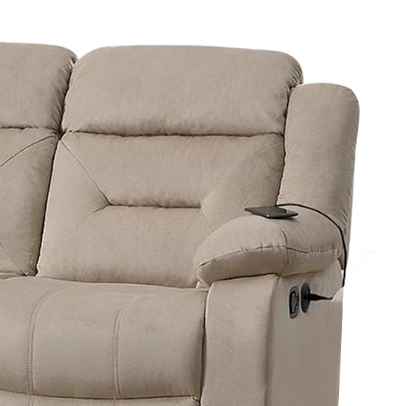 Niko Manual Recliner Sofa, Plush Beige Velvet, Solid Wood, 83 Inch