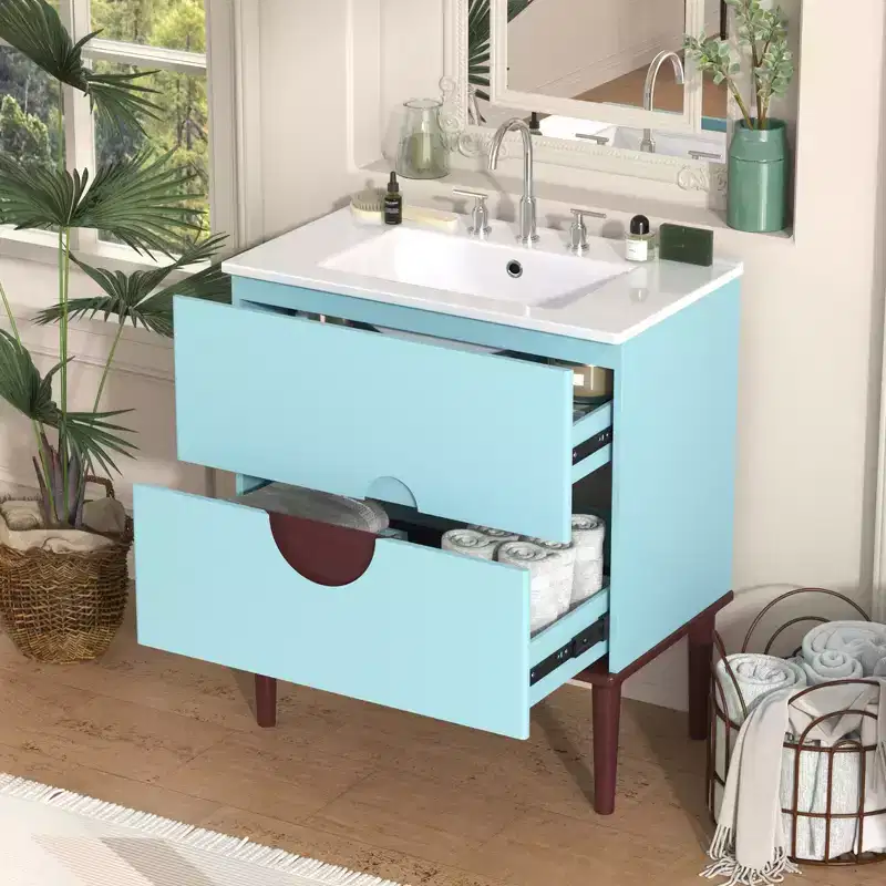 30 Bathroom Vanity Sink Combo , Bathroom Storage Cabinet with Drawers, Single Sink Bathroom Vanity, Blue