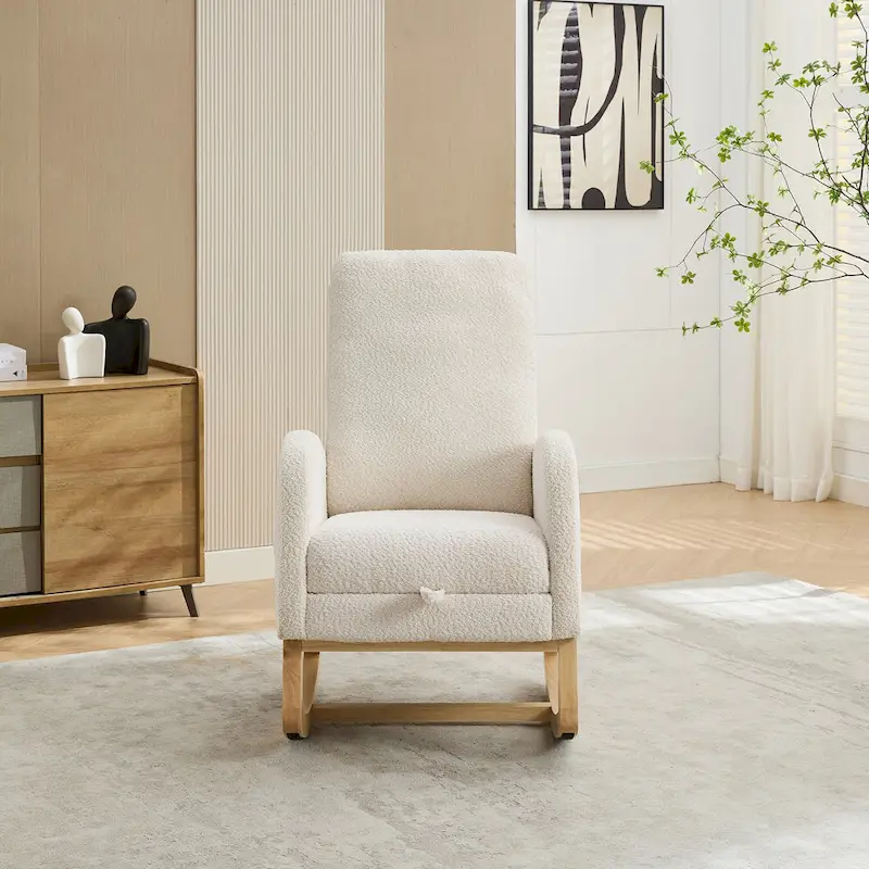 Living Room Rocking Accent Chair with Retractable Footrest