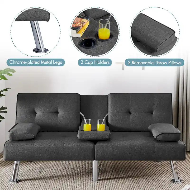 Yaheetech Fabric Upholstered Convertible Futon Sofa Bed