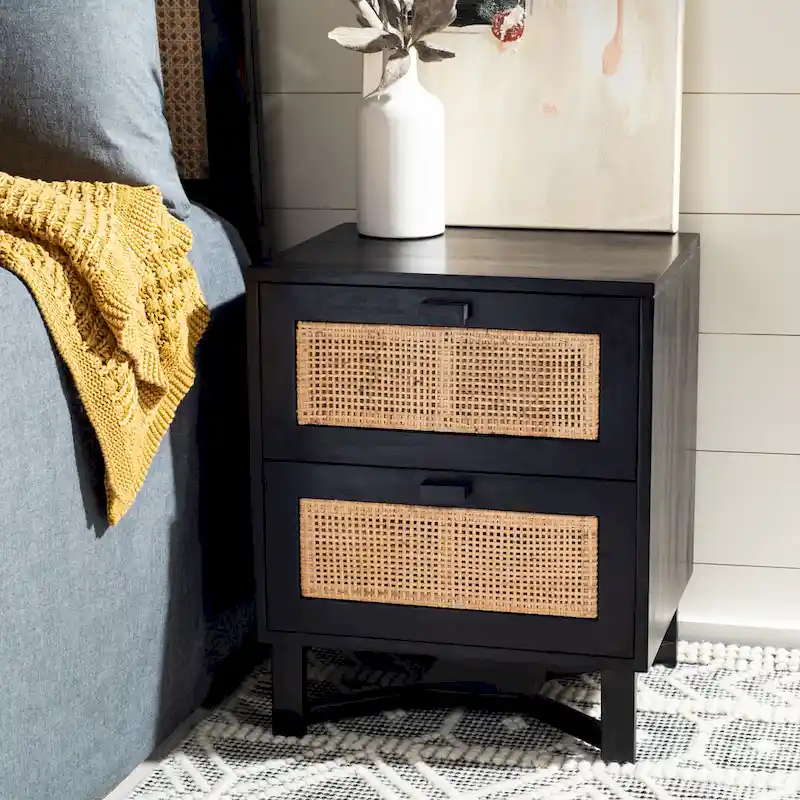 SAFAVIEH Dayana 2-Drawer Rattan Accent Table Nightstand