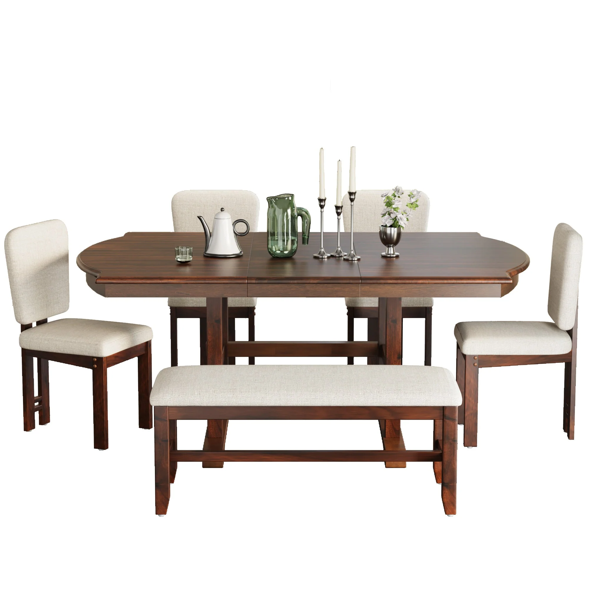 Traditional Farmhouse 6 Pieces 78 Extendable Dining Table Set with Bench