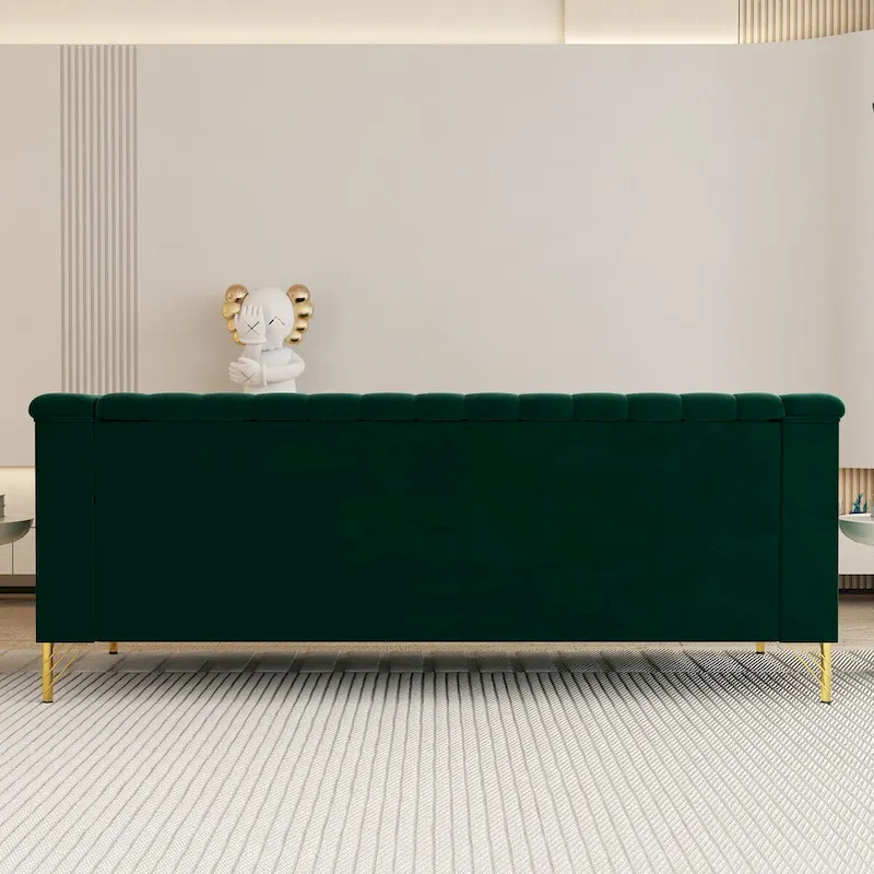 Modern Designs Velvet Upholstered Living Room Sofa, 3 Seat Sofa Couch With Golden Metal Legs with green Sofa - 83.46*31.9*30.5