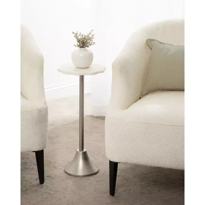 Kate and Laurel Sanzo Scalloped Marble and Metal Drink Table