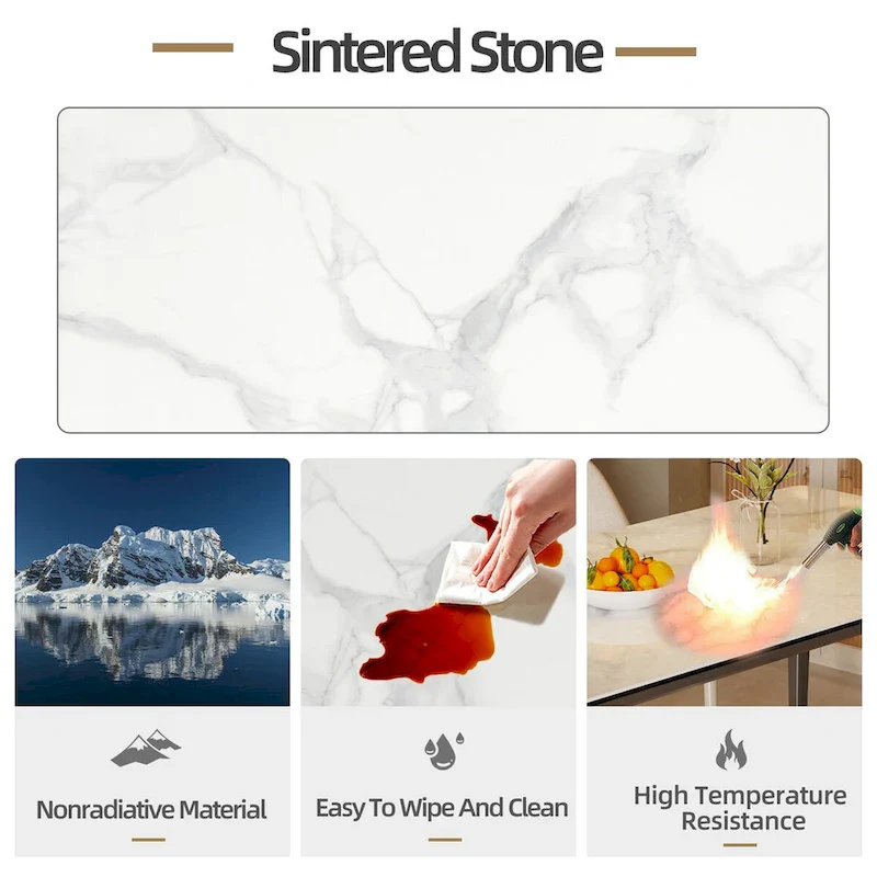 Luxurious Italian Marble Dining Table Sintered Stone Top Rectangular - 61.81x11.42x11.81 inch
