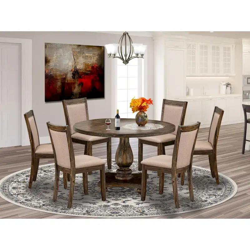 East West Furniture Kitchen Table Set- a Dining Table & Dark Khaki Linen Fabric Chairs, Distressed Jacobean (Pieces Option)