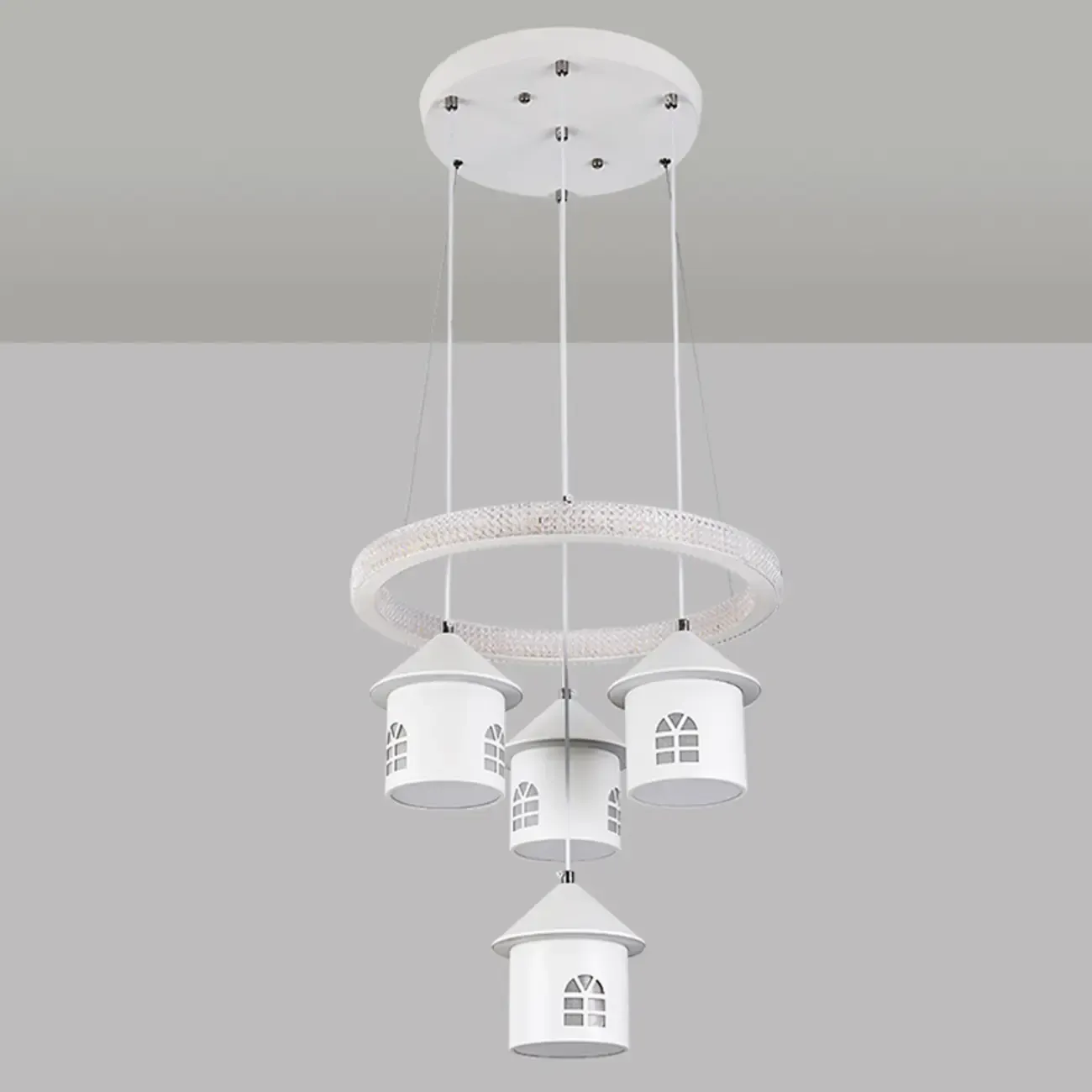 Modern 4-Light LED Chandelier with Unique House Design