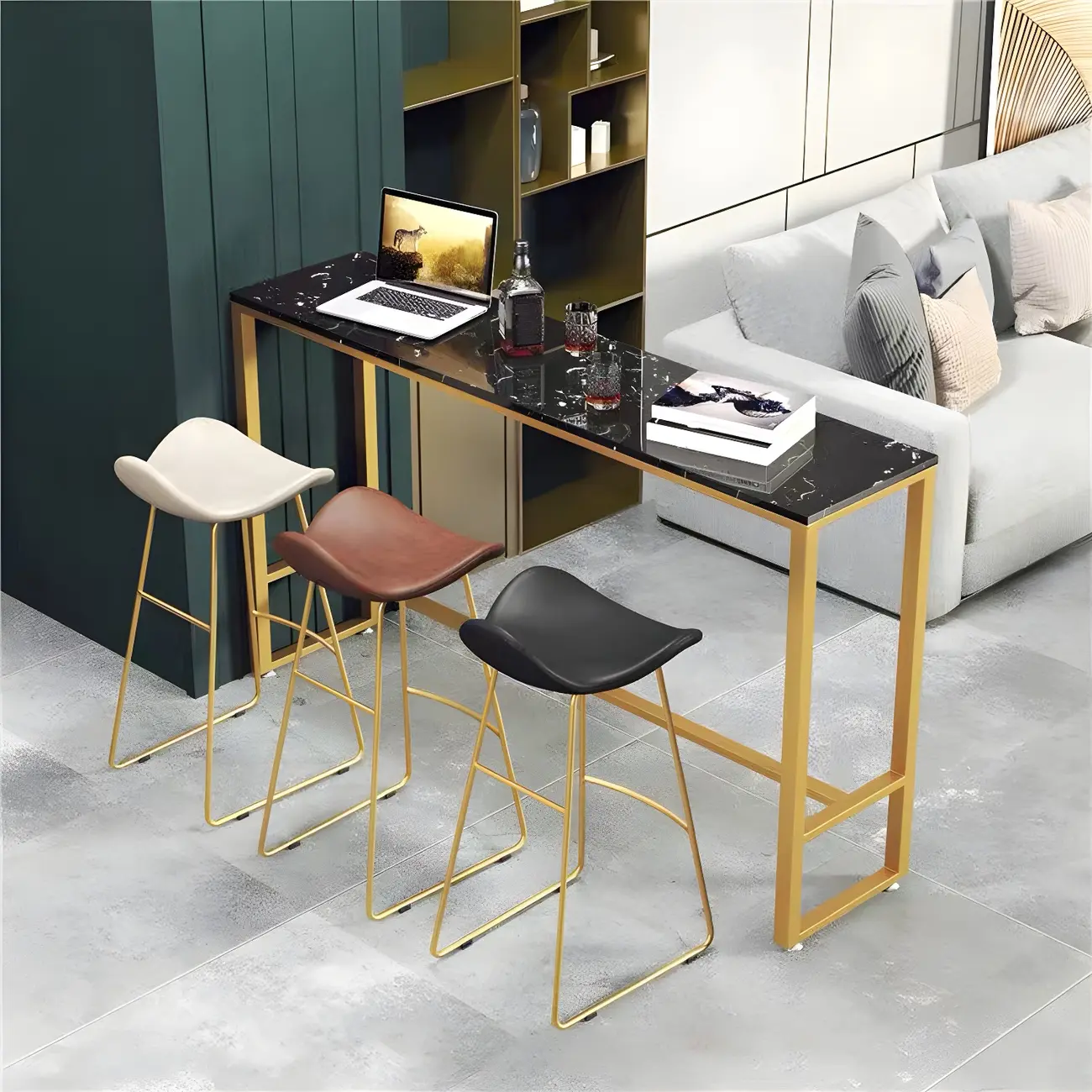 Modern Marble Counter Height Table with Trestle Design