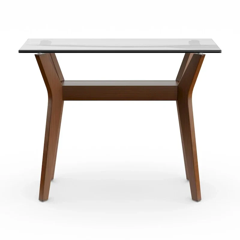Walnut Sofa Table with Tempered Glass Top and Lower Shelf