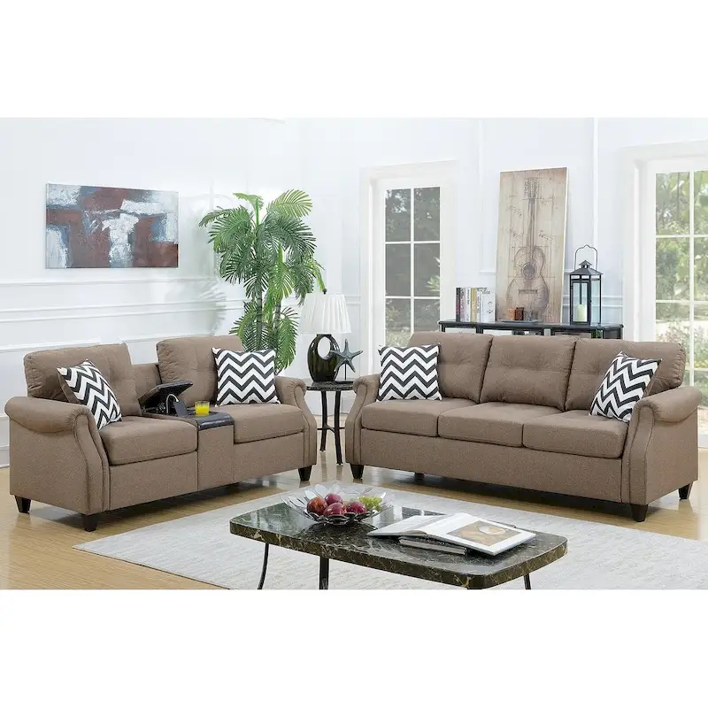 Bobkona Troy Plush Polyfiber 2-piece Sofa and Loveseat Set