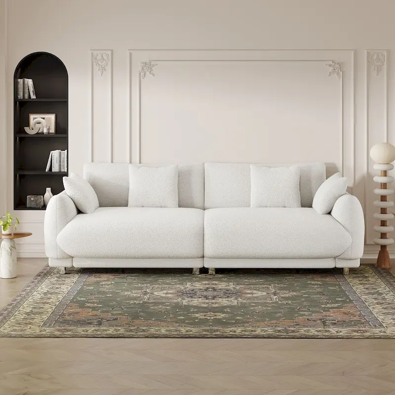 86.6  Modern Teddy Velvet Triple Sofa with 4 Pillows and Metal Legs