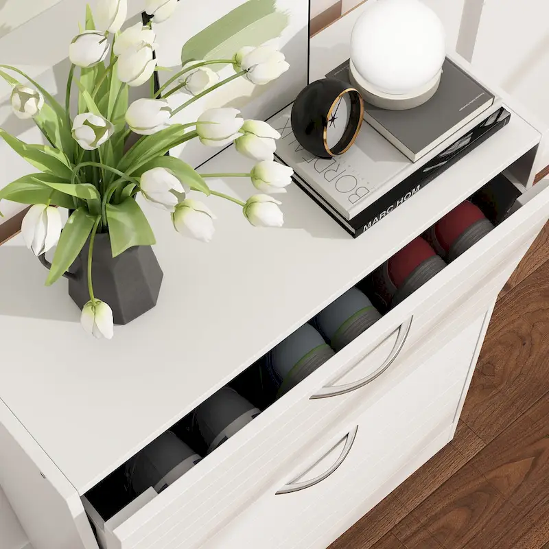 2-Drawer Shoe Cabinet, Fold-Out Drawers, Waterproof MDF, 8-12 Pairs, 22.4