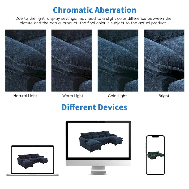 Blue Chenille 6-Seat Modular U-Shaped Sleeper Sectional Sofa with Chaise