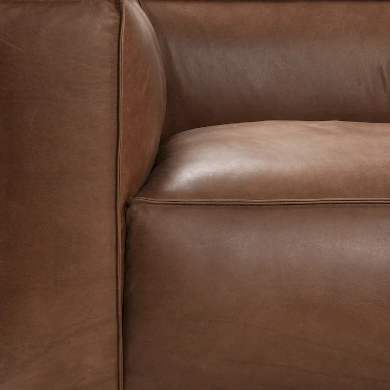 Brown/Light Brown Genuine Aniline Leather Sofa, Square Arms, 100