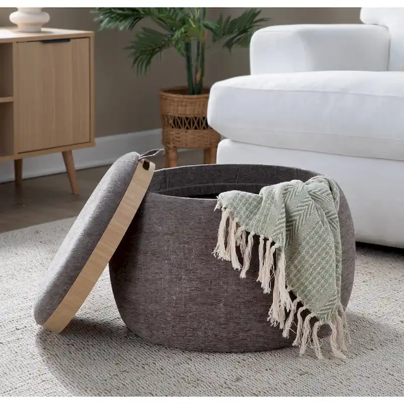 Carson Carrington Astrid Pouf with Natural Wood Tray Top