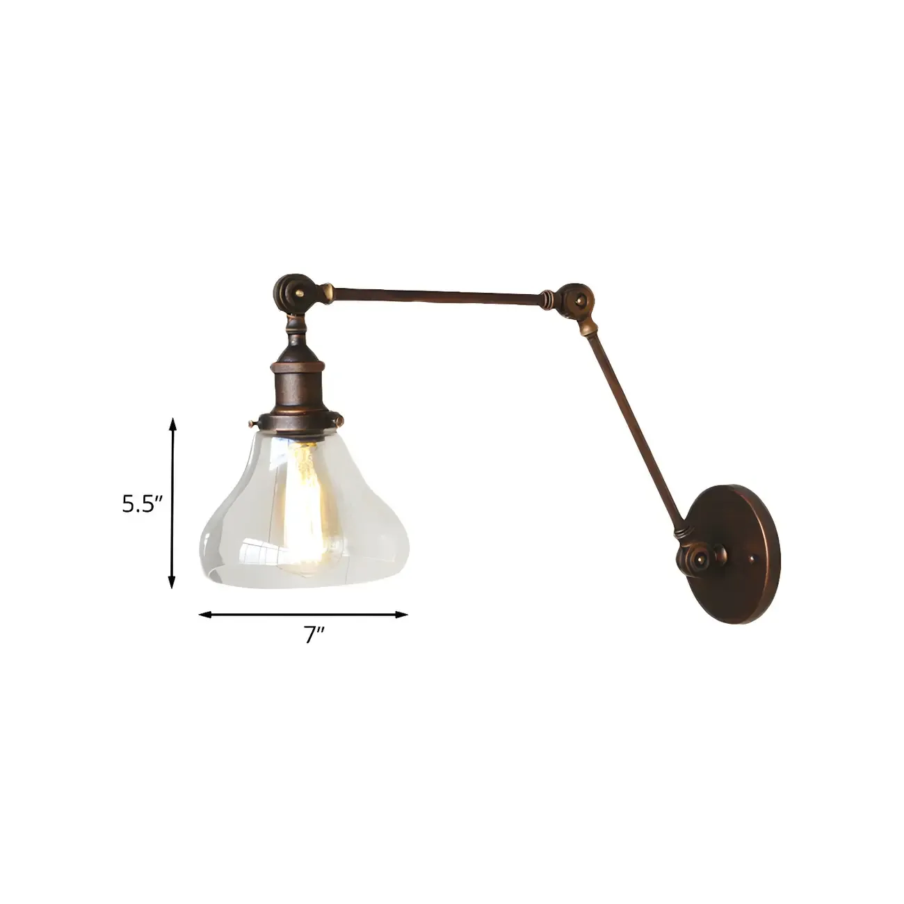 Clear Glass Pear Shade Rustic Metal Swing Arm Wall Light