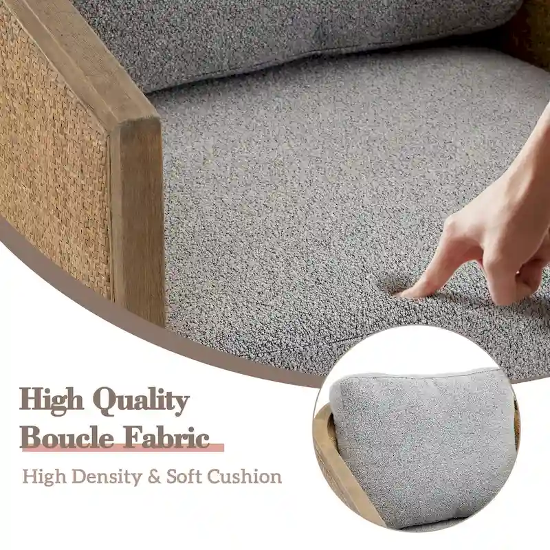 Boucle/Leather Upholstered 360 Degree Swivel Round Barrel Club Chair