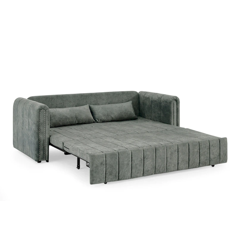 Modern 68 Foam 3 in 1 Pull-Out 3-seaters Bed Sleeper Sofa with Copper Nails and Two Drawers