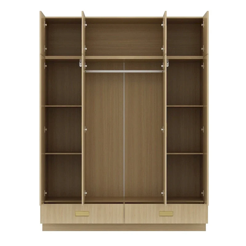 Wardrobe Closet Cabinet with Gold Handles and Optional Top Cabinet