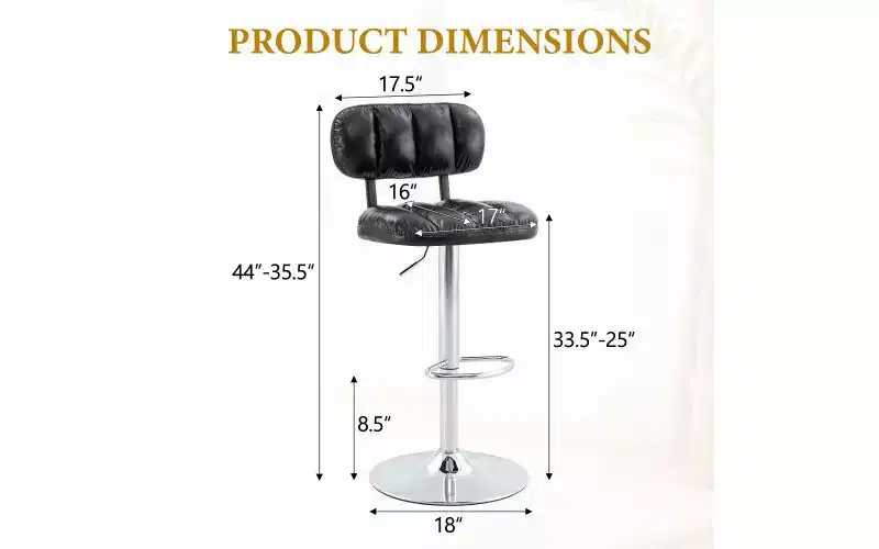 Black / White Adjustable Height Bar Stool, PU Leather, Low Back, Armless, Set of 2