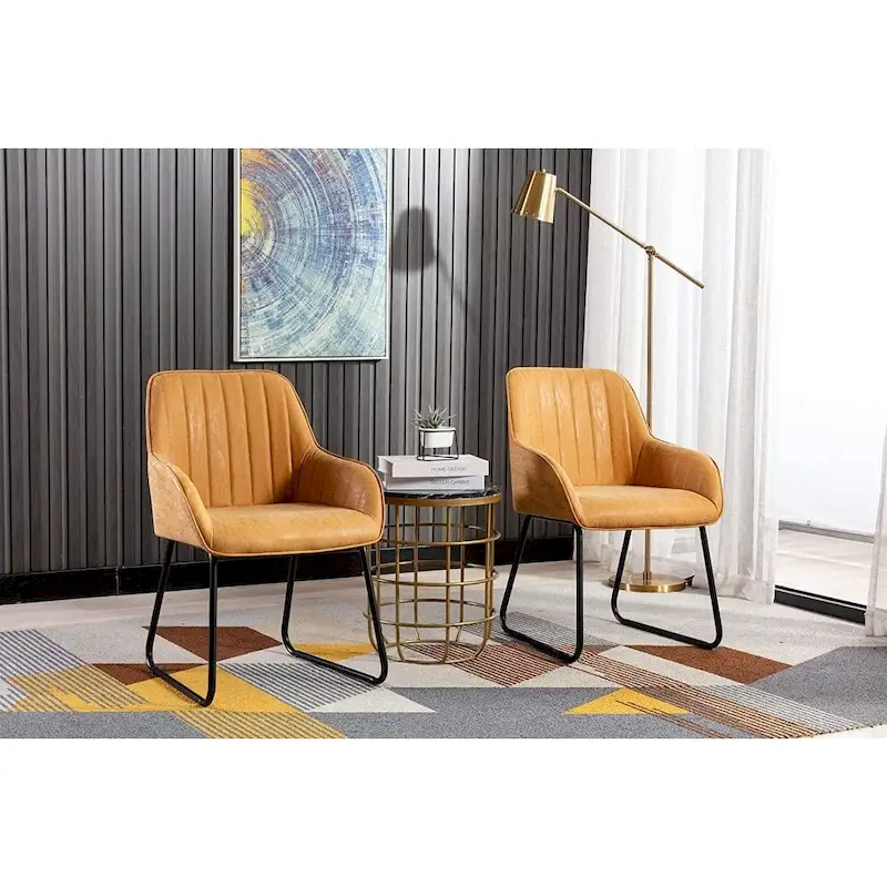 Synthetic Leather Dining Chairs Set of 2, Yellow Tan
