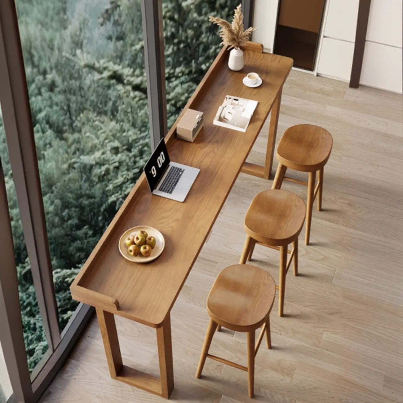 Scandinavian Natural Wood Rectangular Sled Bar Tables