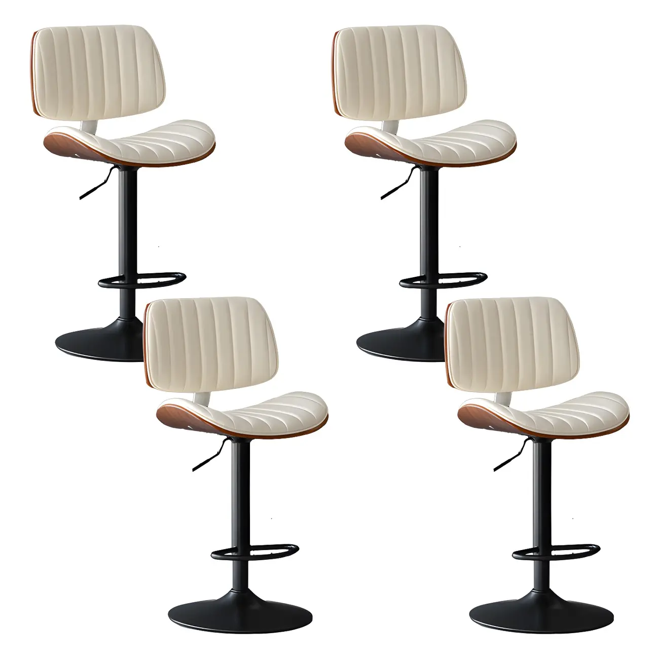 Adjustable Height Bucket Swivel Leather Bar Stool with Back